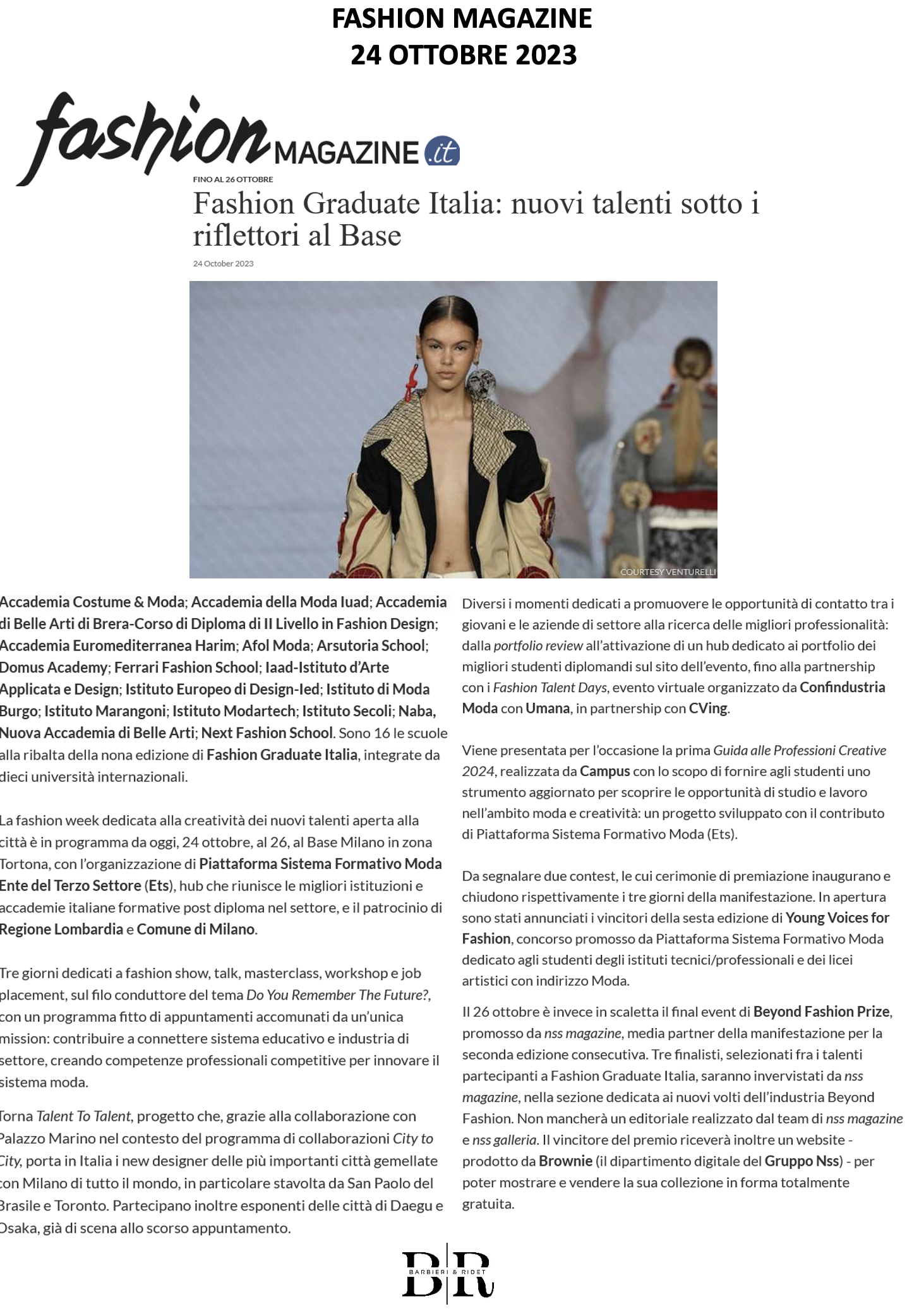 Fashion Graduate Italia: nuovi talenti sotto i riflettori al Base